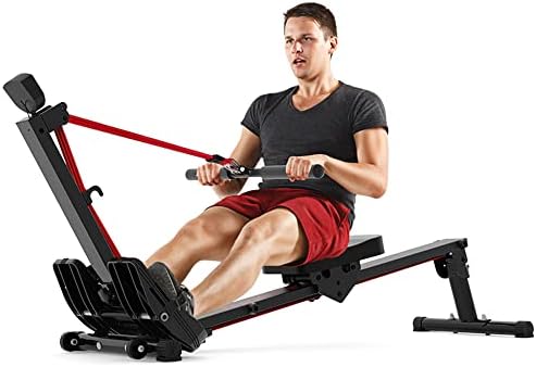 Rowing Machines for Home Use, Foldable Rowing Machine, Elastic Rower Indoor Row Machine with 3 Adjustable Levels, LCD Display & Comfortable Seat Cushion (Black&Red)