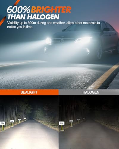SEALIGHT 5202 LED Fog Light Bulbs, 14000Lumens 600% Brighter 6500K Cool White, Ultra Wide Angle Design, Plug and Play Non-Polarity, Waterproof, Dustproof, 2-Pack for Cars, Trucks, SUVs