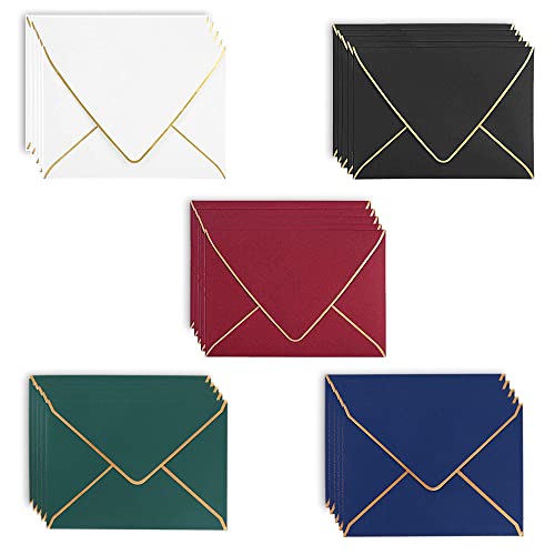 25 Pièces Carte d'Invitation Enveloppes, Enveloppe de Carte-Cadeau, Enveloppe D'invitation, Enveloppes Colorées, Enveloppe Multicolore, avec Bords Dorés Créatifs, pour Mariage (5 Couleurs) Cover