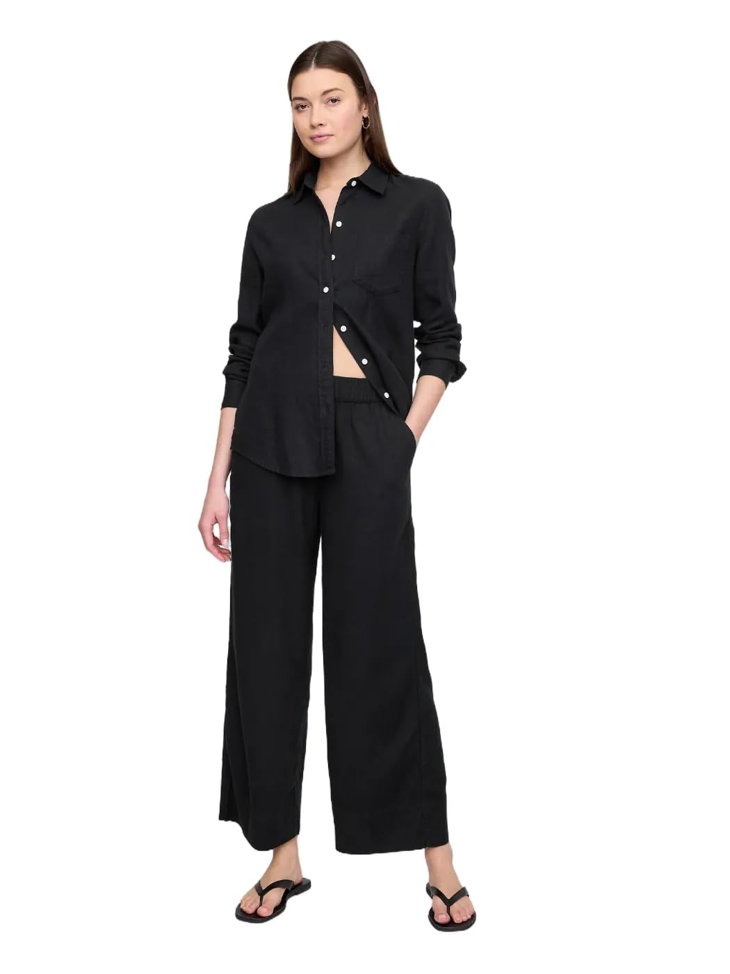 Gap Womens Wide Leg Linen Pull on Cropped Pant
