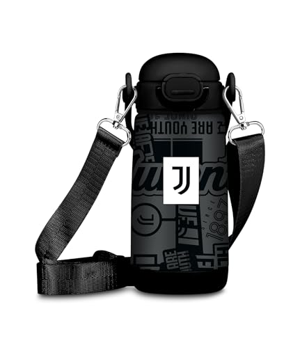 Miniatura 3 de Seven Botella Kid Juventus, negra, 400 ml, acero inoxidable, sin BPA, hermética, hermética, a prueba de fugas, calor 12h/frío 24h, correa incluida, escuela, deportes, viajes, para niños, idea regalo