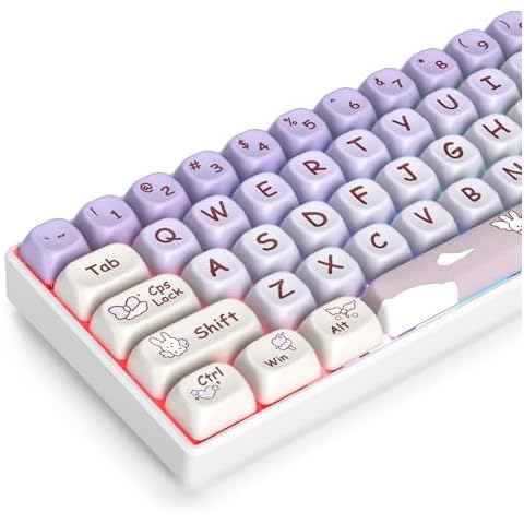 Mosptnspg 139 PBT Custom Cartoon Keycaps, MOA Profile Dye-Sublimation Ball Cap Set for Cherry/Gatron MX Switches 60 Percent/96%/61 Gaming Mechanical Keyboard (Purple Rabbit) Cover