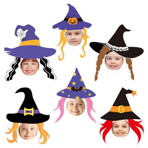 Image of 36 Pcs Halloween Witch Hat Cutouts for Bulletin Board Decoration Halloween Cutouts with Photo Space for DIY Craft for Classroom Party Decor