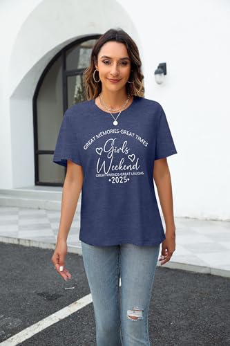 Girls Trip Shirts for Women 2025 Girl Vacation Weekend Matching Tshirts Casual Vacay Mode Graphic Tee Summer Tops2