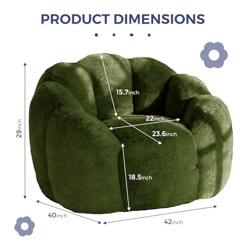Image of MAXYOYO Bean Bag Chair for Adults, Floral Shaped Bean Bag Sofa, Ultra Soft Faux Fur Floor Sofa, Large Reading Chair for Living Room Bedroom, Green, Single