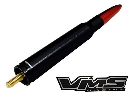 VMS RACING 50 Cal Caliber BLACK RED TIP BULLET ANTENNA Heavy Gauge Billet