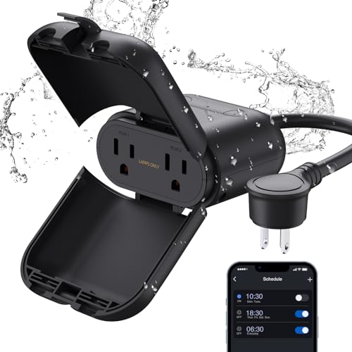 ELEGRP PQR22 Outdoor Smart Dimmer Plug Waterproof IP66, Smart WiFi Plug with 2 Individually Sockets...