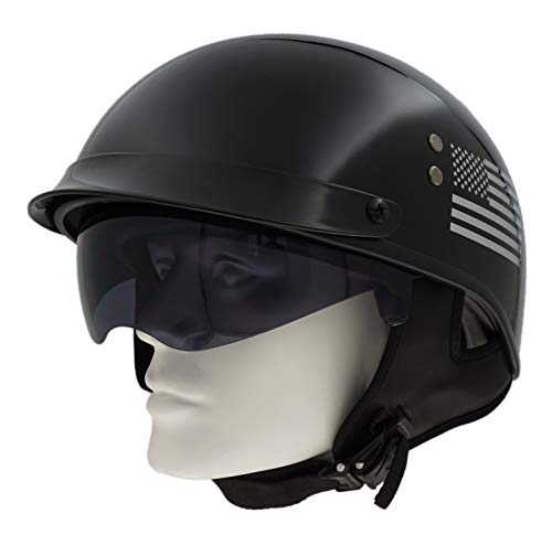 Wheeling Motorcycle Bike Biker ATV Visor Half Open Face Helmet with Drop Down Sun Shield DOT Approved Model 201 (Gloss Balck Large)