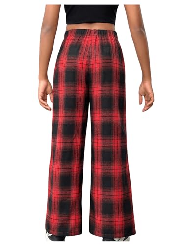 Image of SHENHE Girl's Plaid Pants Elastic Waist Loose Buffalo Plaid Straight Leg Pants