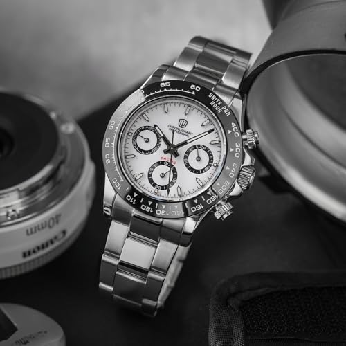 Image of watchdives Chronograph Watch, WD16500 V2 Quartz Men Watches Japan VK63 Meca-Quartz Movement 38mm Sapphire Crystal Wristwatch 100M Waterproof Sport Watch, Stainless Steel Bracelet
