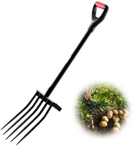 5 Tines Garden Fork Tool Metal Handle 41 in Spading Pitchfork Y Grip Heavy Duty