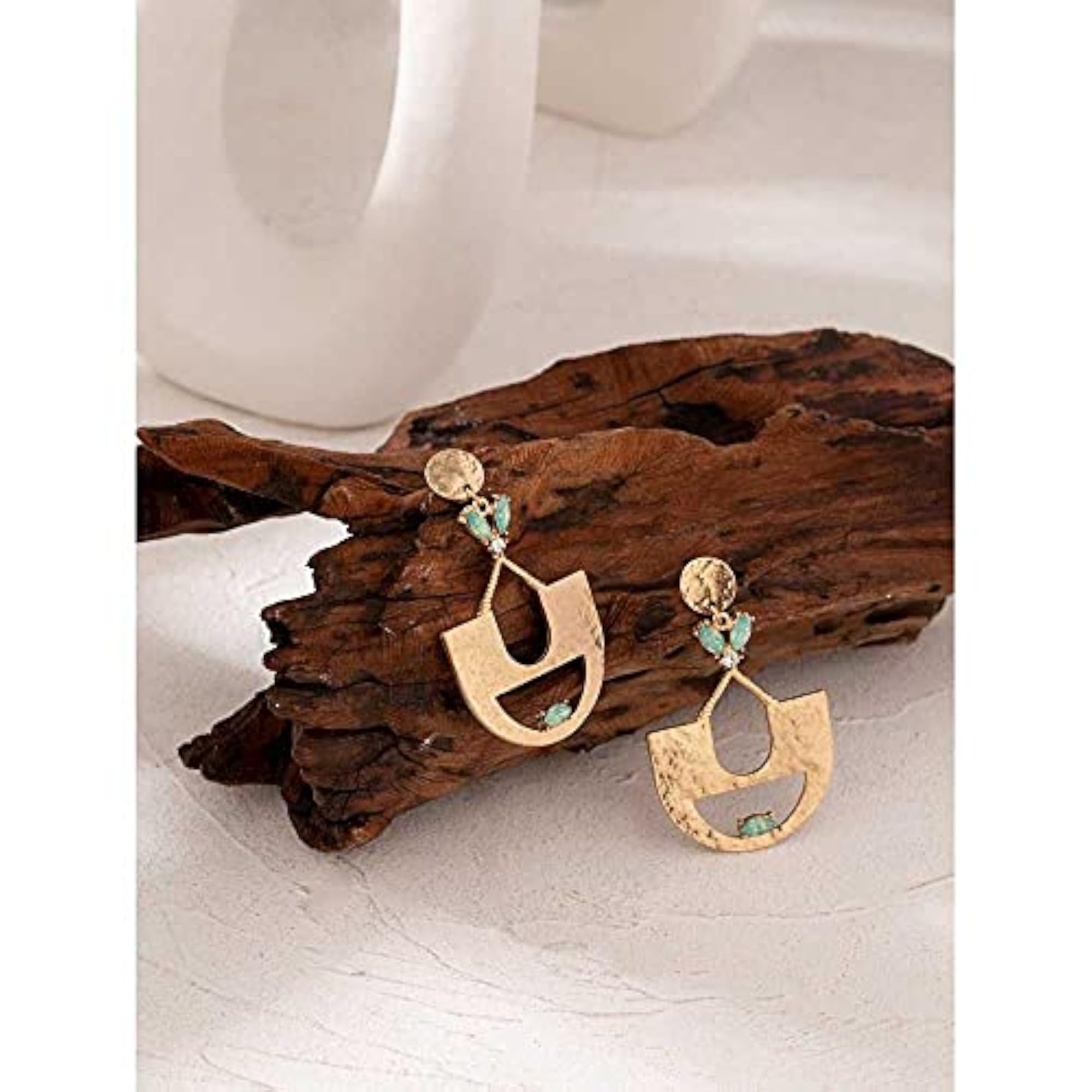 Rustic Pattern Drop Earrings with Rhinestones