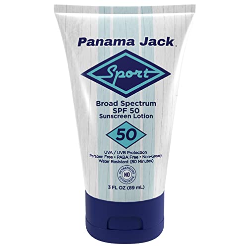 Panama Jack Sport Sunscreen Lotion - SPF 50, Broad Spectrum UVA/UVB Protection, Non-Greasy, PABA, Paraben, Gluten & Cruelty Free, 3 FL OZ (Pack of 1)