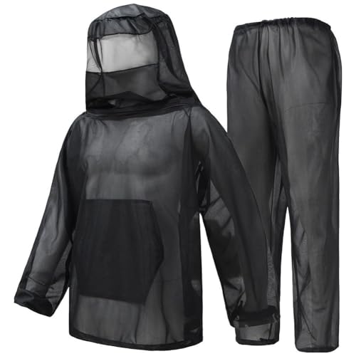 Chaqueta de malla transpirable con capucha y pantalón para repeler mosquitos 2
