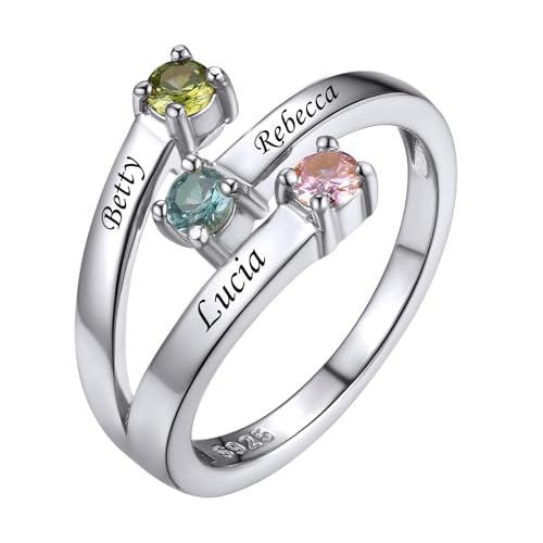 Custom4U Personalized 1-4 Birthstone Rings for Women Promise Rings for Her Sterling Silver Mothers Ring Customized Cubic Zirconia Stones Wedding/Valentine's Day/Mother's Day Jewelry Gift for