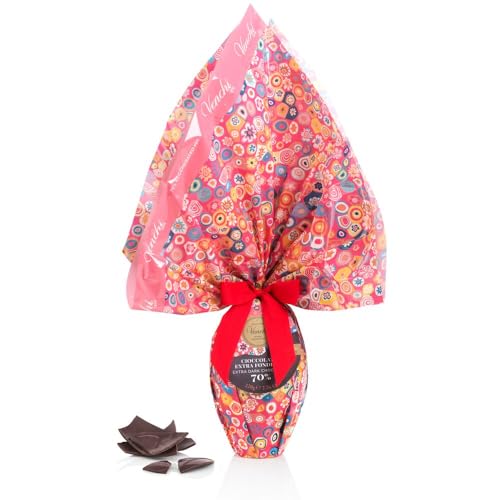 Venchi - Huevo de Chocolate, Sabor Chocolate Extra Negro 75%, con Sorpresa, Diseño Gráfico de Murrine de Venecia, Sin Gluten, Vegano, 220 gr, Colección Pascua, Idea Regalo