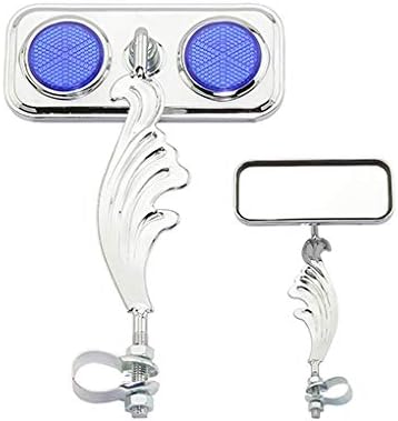 Chrome Rectangle Wing Bike Mirror Left with Blue Reflectors. Bike mirror, bicycle mirror, bike accessory, bicycle accessory.
