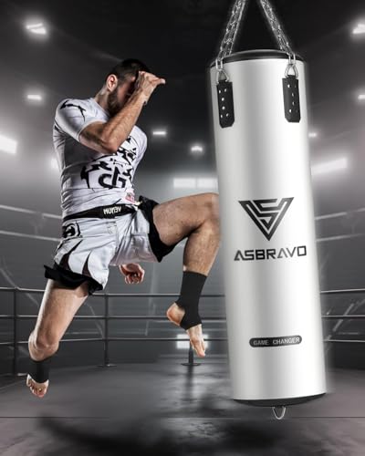 ASBRAVO Saco de Boxeo para Adultos, 120 cm PU, Guantes de 12 Oz, Guantes para Artes Marciales Mixtas, Muay Thai, Kickboxing, Gimnasio en casa, Artes Marciales (sin Relleno) - imagen 9