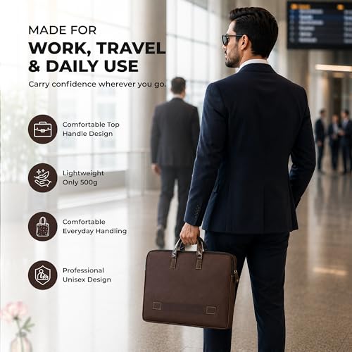 Image of Royal Vegan Leather Laptop Bag for Unisex | Expandable Office Briefcase Fits up to 16-Inch Laptop | Multi-Compartment Organizer | Professional Office, Travel & Daily Use