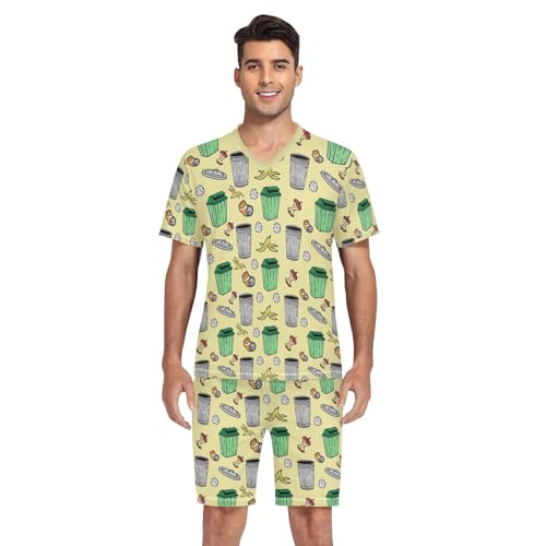 Mens Pajamas Set Summer Short Sleeve Soft Lounge With Pockets4