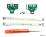 2pcs JDS-011 Replacement Micro USB Charging Port Socket for PS4 Controller, USB Charging Port Charger Socket Adapter Module, Flex Cable, Screwdriver for PlayStation DualShock Controller
