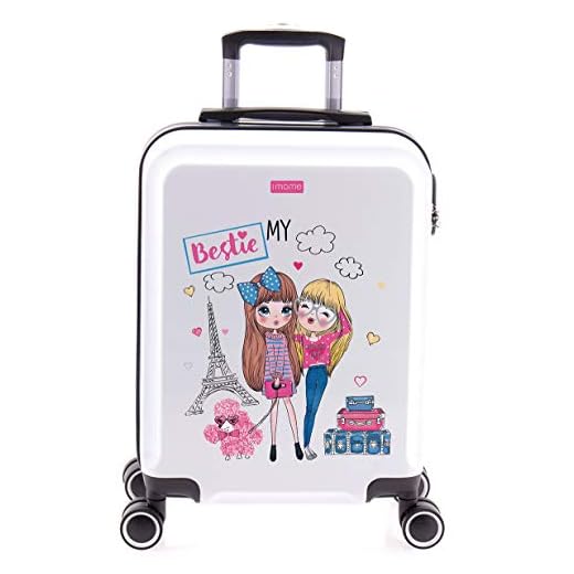 imome Cool Maleta de Cabina Infantil My Bestie 55x40x20 cm Blanca | Equipaje de Mano, Trolley de Viaje Ryanair, Easyjet | Maleta de Viaje Rígida Divertida Mi Mejor Amiga Juvenil
