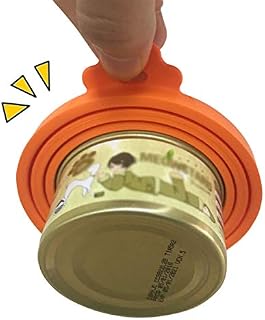 Pet Food Can Covers Fits 3 Sizes Pet Food Can [ Dishwasher Safe, BPA Free ] Universal Silicone Dog Cat Food Can Lids (Orange)