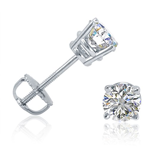 AGS Certified 1/2ct tw Round Diamond Stud Earrings set in 14K White Gold with Screw-Backs