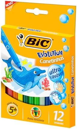 Canetinha Hidrográfica BIC Evolution, c/ 12 Cores, Ultra Lavável,...