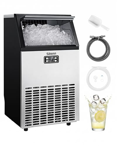 Image of Silonn Commercial Ice Maker Machine, 100lbs Daily Output & 33lbs Storage, Compact Stainless Steel Ice Machine with Auto-Cleaning for Home Office Bar Parties