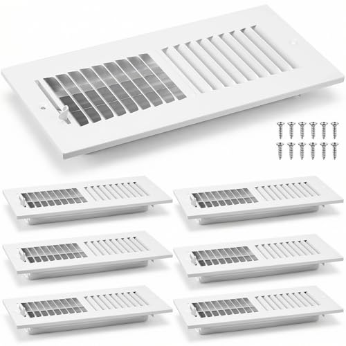 Zonon 6 Pcs 10 x 4 Inch (Interior Size) Air Vent Cover Ceiling Register Grill Duct Opening Air Supply Diffuser 2 Way Steel Sidewall Ceiling Vent Covers Inlet Manual Adjuster for Home White