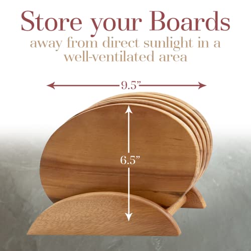 Tablas de Servir de Madera de Acacia Woodard & Charles para 6 Personas con Soporte, Juego de 7 Piezas | Tablas de 24,1 cm x 16,5 cm para Sushi, Queso, Charcutería y Aperitivos miniatura 5