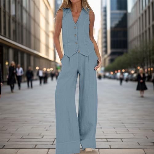 Piece Sets Summer Dressy Vest and Pants Set Women Vest Sets Women 2 Piece Outfits Linen Suits2