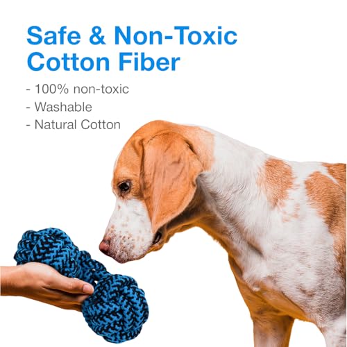 Image of Knotted Dumbbell Rope for Dogs and Pets |Durable Chew Cotton Knotted Dumbbell Shape Tug Rope Toy |Chewing and Teething for Dogs and Puppies Woven Rope Dog Toy, 23 cm (Blue)
