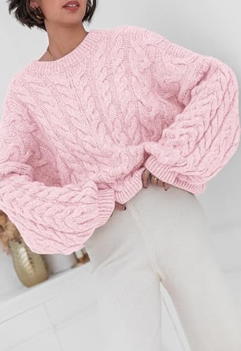 Image of PRETTYGARDEN Womens Sweaters Spring 2026 Cable Knit Long Sleeve Crewneck Oversized Sweater Chunky Pullover Loose Outfits