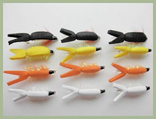 Floating Fry Fishing Flies, 12 Pack, 3 colours, size 10 White, Yellow, Orange, For Fly Fishing