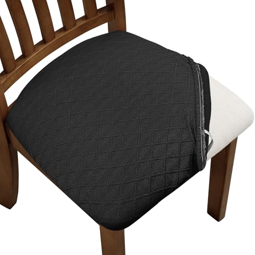 Image of YISUN Stretch Chair Seat Covers, Dining Room Chair Seat Covers, Removable Washable Kitchen Seat Covers Protectors Cushion Slipcovers (4, Black)
