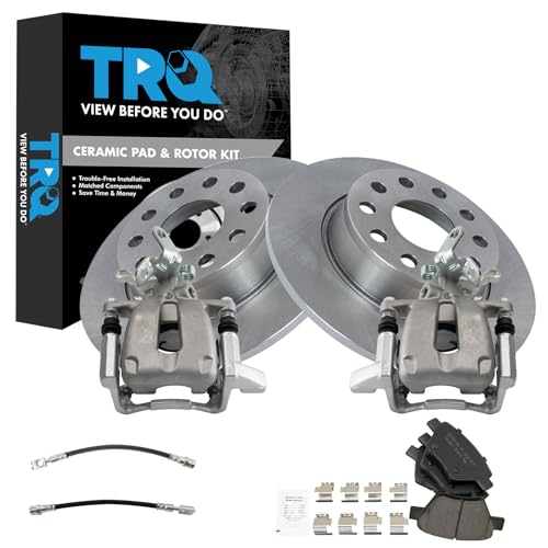 Image of TRQ Rear Brake Pad and Rotor Set Ceramic Rotors Calipers Hoses Compatible with 2010 Volkswagen Jetta