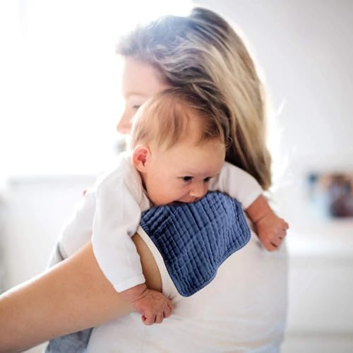 Image of Premium Muslin Baby Burp Cloths - Ultra Soft & Absorbent, 6 Layers for Newborns & Infants - Pack of 5 /10 - Baby Essentials for Baby Feeding (Dark Plain Multicolor, Pack of 10)