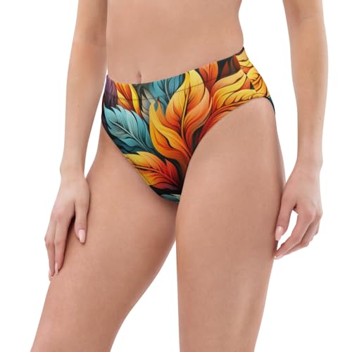 Bas de bikini taille haute recyclé à motif feuilles tropicales doublé - 3