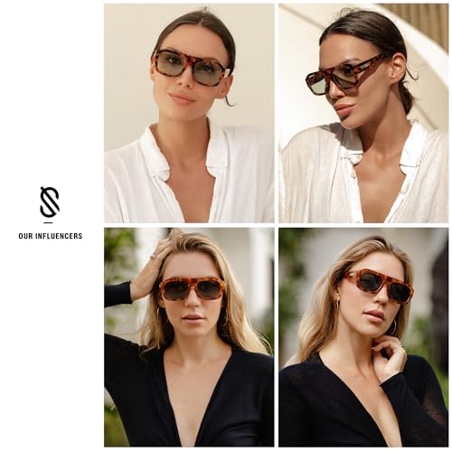 SOJOS Trendy Square Aviator Sunglasses for Womens Mens Polarized Flat Top Designer Inspired UV400 Sun Glasses SJ22812