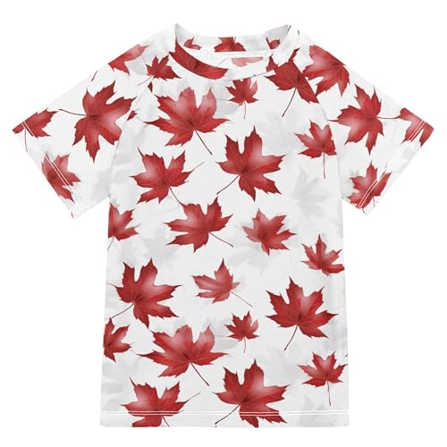 Canadian Red Maple Leaf Kids Bathing Suits Girls UV Protection Football Sports Shirt Swimwear Beach Tops 3T