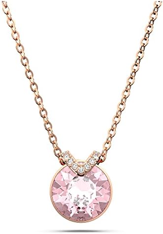 SWAROVSKI Bella V Pendant Necklace with Round Pink Center Crystal and Crystal Pavé on Rose-Gold Tone Finished Chain, Part of the Bella Collection