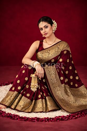 Image of Women's Soft Silk Style Jacquard Saree with Rich Zari Woven Border & Pallu | 5.6 Mtr Saree with 0.8 Mtr Unstitched Blouse