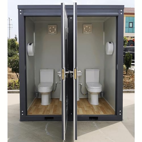 Image of Outdoor Portable Toilet with 2 Private Stalls, Mobile Restroom for Concerts, Conventions, Construction, Sporting Events