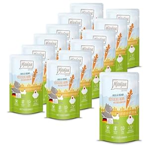 MjAMjAM – Premium wet food for cats – Quetschie – Chicks & Friends delicious chicken with fine carrots, 12 pack (12 x 125g), grain-free