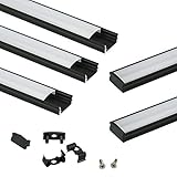 Muzata 5Pack 3.3ft/1M Black LED Channel System with Anti-UV Sun Protection Milky White Cover Lens,...