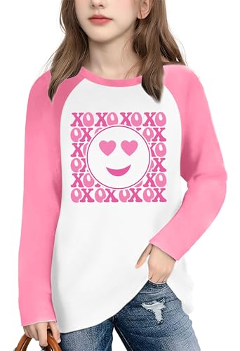 Image of Girls Valentine Shirts for Kids Valentines Heart Graphic Tshirts Casual Long Sleeve Shirts Love Heart Tee