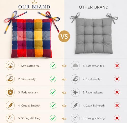 Image of BSB HOME Chair Pad Cushion with Tie Straps, Thick Tufted Seat Cushion for Dining, Office & Wooden Chairs, Soft Comfortable Chair Seat Pad with Durable Stitching, 16 x 16 Inches (41 x 41 cm) - Cobalt