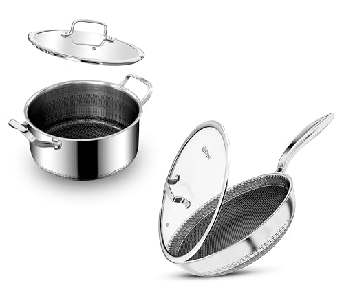 INTIGNIS® Stainless Steel Cookware Sets – Non-Stick, GREBLON® Ceramic, Compatible with All Stoves (Including Induction), Dishwasher Safe, Removable Stay-Cool Handle (Fry Pan 30cm + Saucepan 24cm)